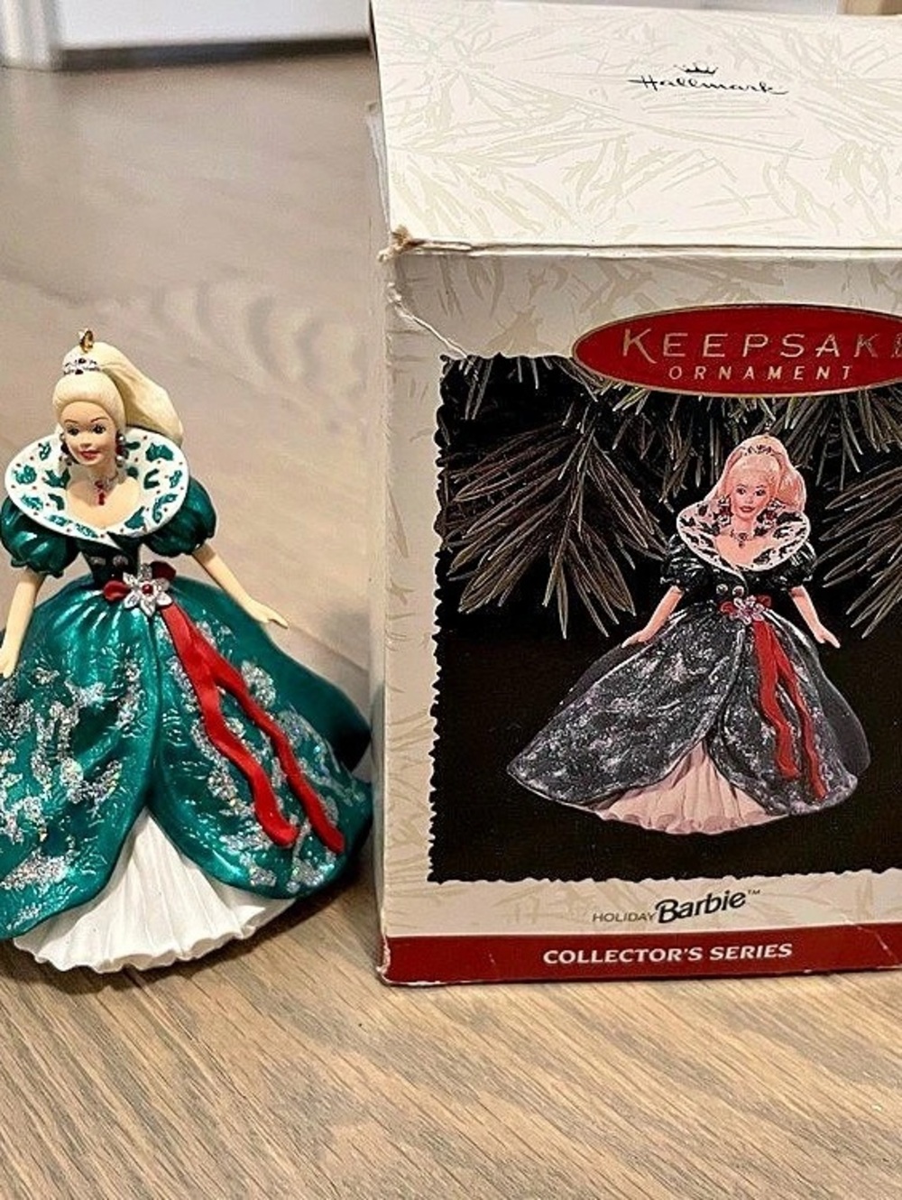 Hallmark 1995 Holiday Barbie #3 Ornament Green & Red